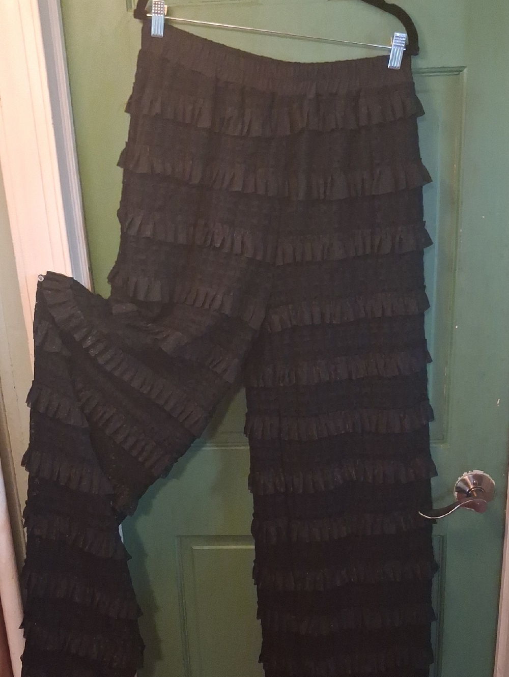 Women's Black Tiered Ruffle Wide-Leg Pants